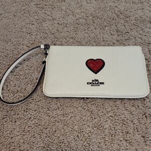Coach White Wristlet with Red Heart